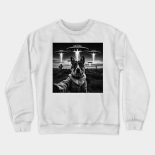 Selfie of Funny Dog And Aliens UFO - 2 Crewneck Sweatshirt